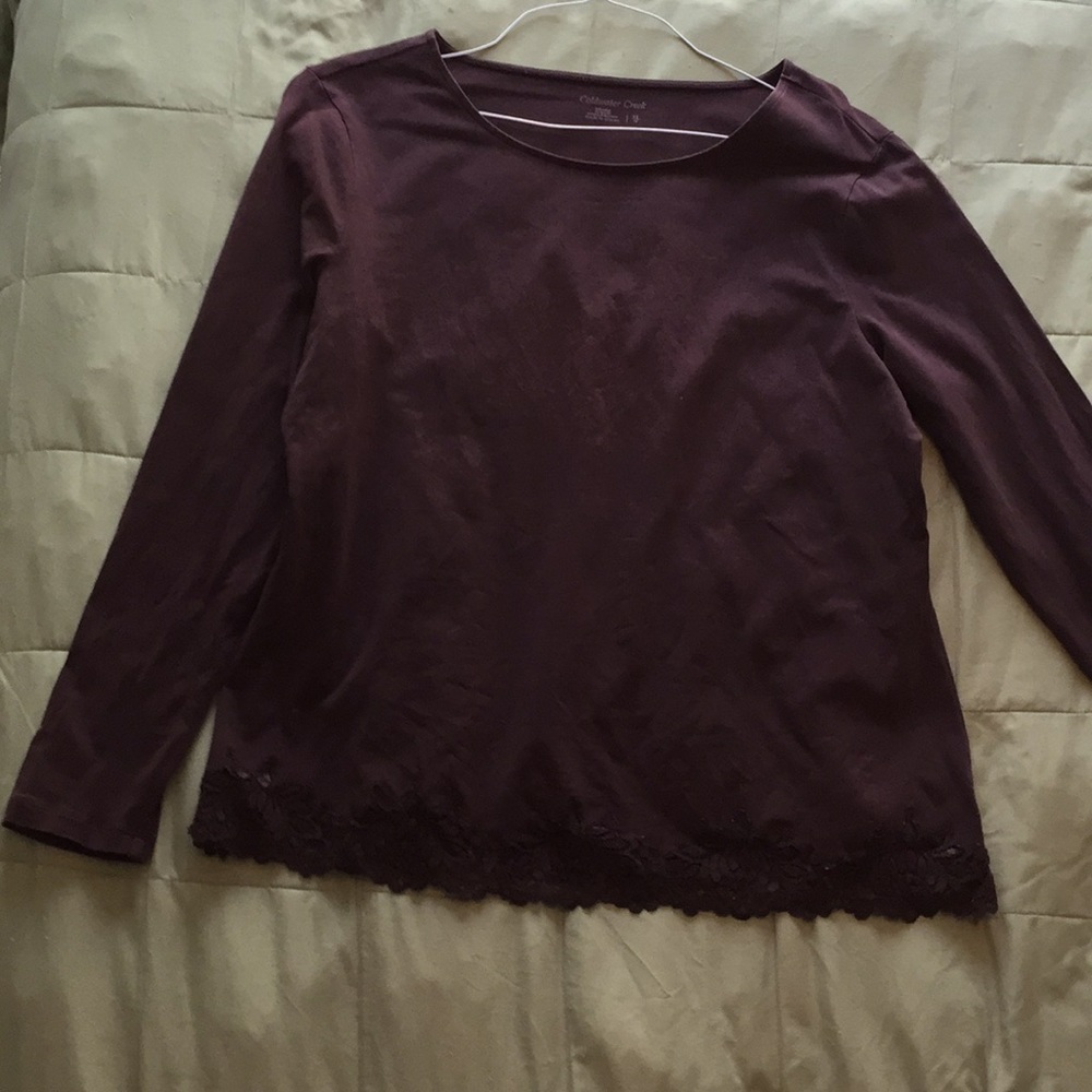 Brown XL long sleeved lace trimmed shirt